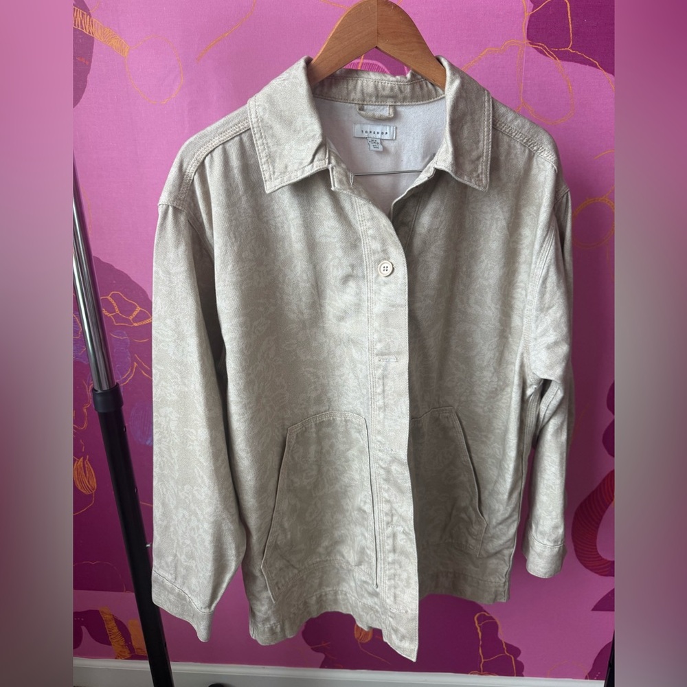 Topshop Beige Jean Jacket with Subtle Pattern